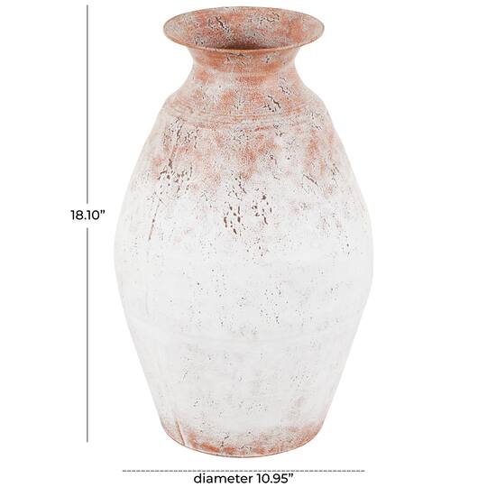 18" Copper Metal Distressed Textured Vase with Terra Cotta Accents